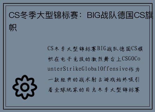 CS冬季大型锦标赛：BIG战队德国CS旗帜