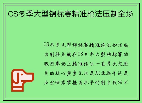 CS冬季大型锦标赛精准枪法压制全场
